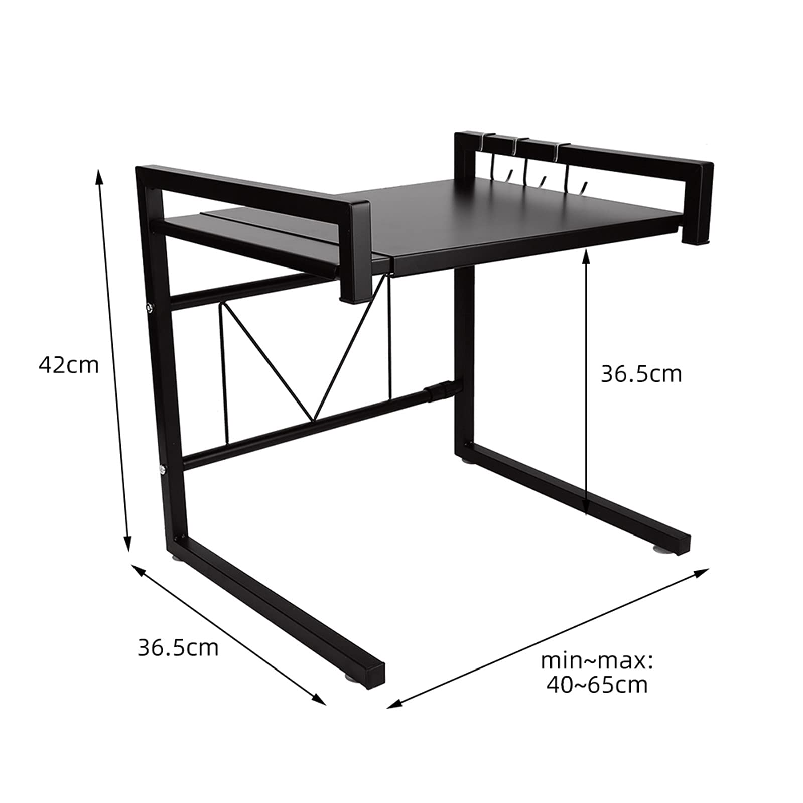 JOSHE étagère Micro Onde, Support Micro Onde, Longueur réglable (40-65cm), Acier au Carbone de Haute qualité, Charge maximale 25KG, avec 3 Crochets (CW286323_01)