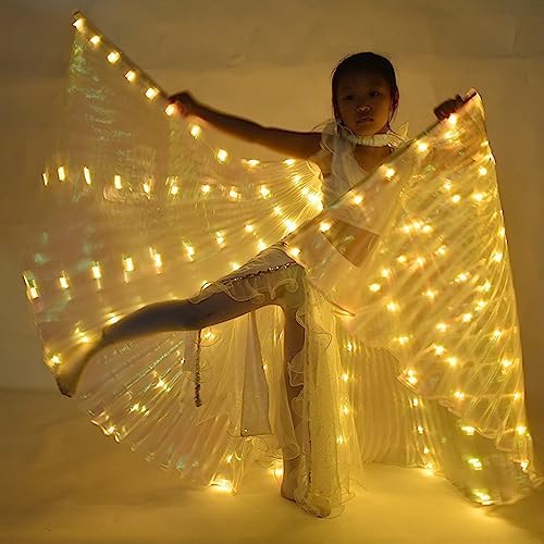 LED Isis Wings ,Belly Dance Wings Glow Angel LED Butterfly Wings with Telescopic Sticks Glowing Light Up Performance Clothing for Carnival Stage Halloween Christmas Party (Children, Yellow light)