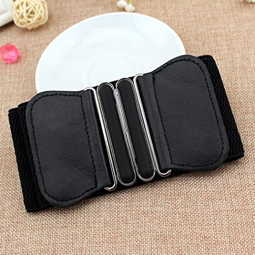 Retro Wide Cinch Belt Womens Corset Waist Band Vintage Bandage Elasticity Girdle Wrap Gothic Elastic Waist Belt with Flat Buckle for Costume – Black3