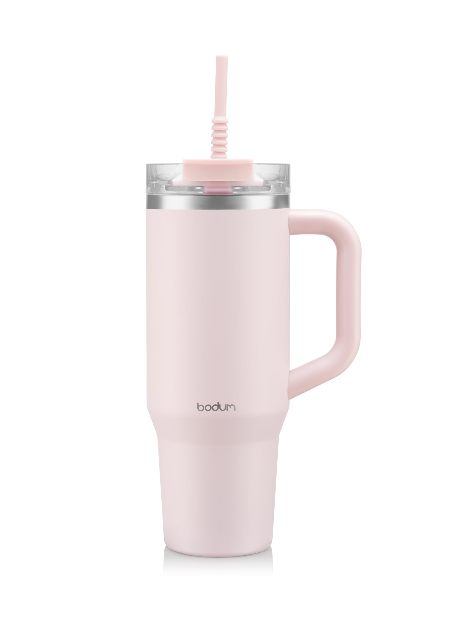 Bodum Travel Mug Tumbler 1.2 L Powder Pink - Metal Water Bottle with Straw, Handle and Lid - Dishwasher Safe - for Cold Drinks and Warm Coffee