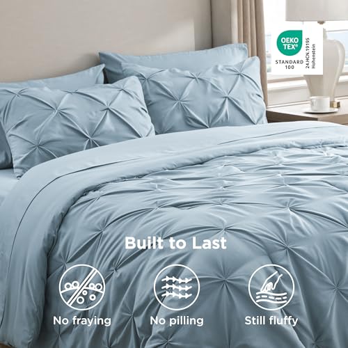 Image of Bedsure Twin Comforter Set Light Blue - Bed in a Bag Twin Size Bedding 5 Pieces, GentleSoft Pintuck Bed Set Gift for Family, All Season Down Alternative Comforter with Sheets, Pillowcase & Sham