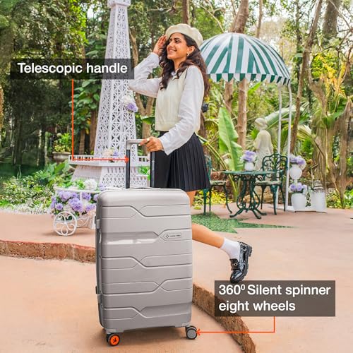 Image of Nasher Miles Paris Hardshell-Sided Polypropylene Check-in Luggage Grey 24 Inch |65Cm 8 Wheel Inline Trolley Bag, Medium