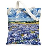 Bolsa de lona con flores de bígaro de primavera para compras, 13 x 15 pulgadas, bolsa de comestibles reutilizable para mujeres, pintura estética escénica de naturaleza, decoración de regalo
