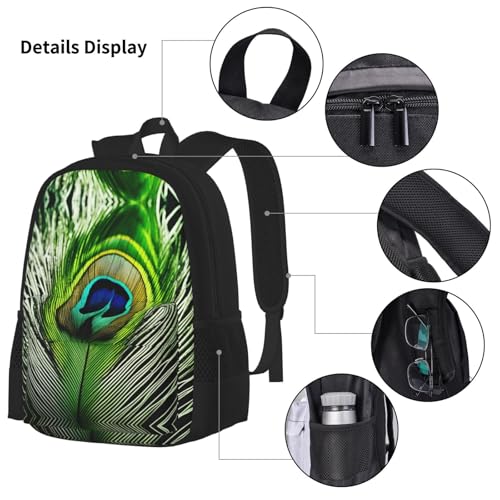 nanger Green Peacock Feather Print 3-Piece Set Backpack, Lunch Bag And Pencil Case, For Travel, College, And Daily Use 5
