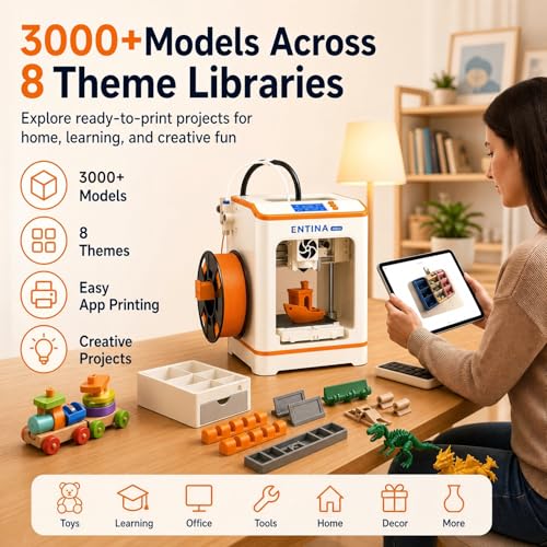 Entina Tina2C 3D Printer for Kids & Beginners, Fully Assembled Starter Mini 3D Printer, Start in 8 Mins, App & WiFi Control, Auto Leveling, 3000+ Model Library, 20+ Creative DIY Modules for STEM, Home - Image 4
