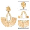 4 Pairs Rattan Earrings Big Lightweight Geometric Statement Tassel Woven Bohemian Earrings Handmade Straw Wicker Braid Hoop Drop Dangle Earrings for Women Girls