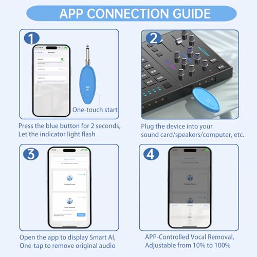 Image of Kmise Multi Function Vocal Remover, Wireless Connectivity, Extract Instrumentals from Songs, Karaoke, Music Editing, Portable Vocal Processor with USB Charging & OTG Recording Cable