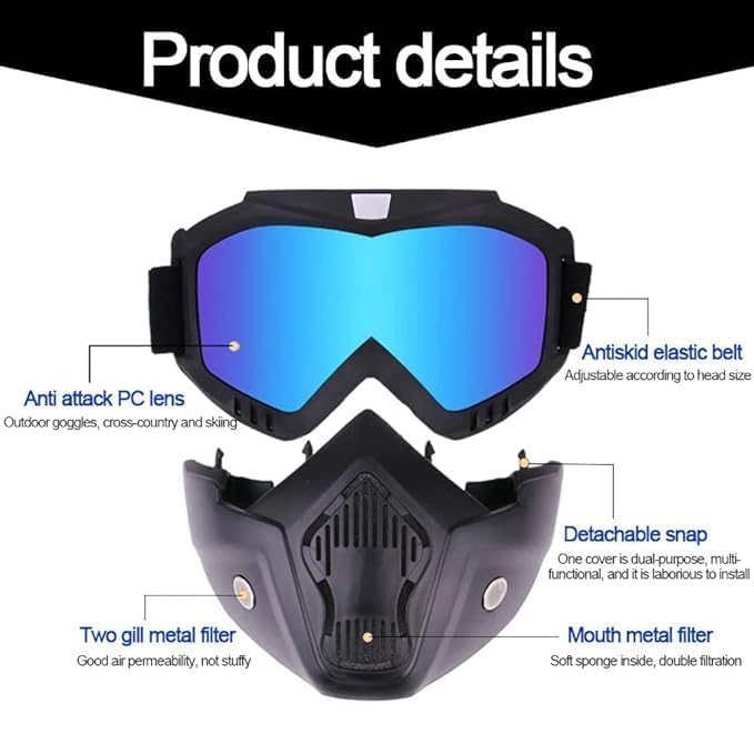 Casakit Goggle mask Anti Scratch UV Protective Face&Eyewear Mask,Anti Fog,Windproof, Dirt Shield and Detachable Bike Riding Goggles Mask,with Adjustable Elastic Strap Face mask. (Rainbow Visor) 4
