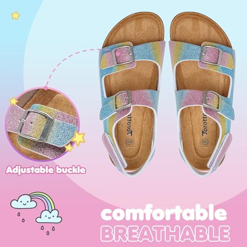 Image of Torotto Toddler Kids Sandals Boys Girls Cork Footbed Sandals with Adjustable Buckle Casual Slides Open Toes Flat