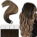 YoungSee Extension Biadesivo Capelli Umani Remy Ombre Marrone Scuro a Marrone più Chiaro con Biondo Cenere Scuro Balayage Estensioni Dei Capelli Adesive Skin Weft Tape in Extensions 20 Faces 50g 35cm