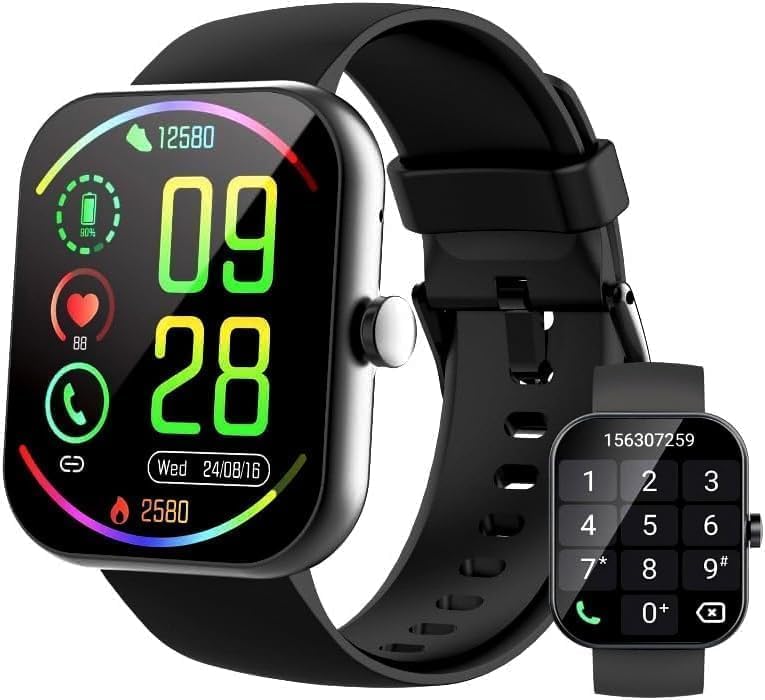 Matast Smartwatch Herren Damen mit Telefonfunktion, 1.91' Fitnessuhr Damen, Sportmodi IP68 Wasserdicht Sportuhr, Smart Watch mit Schrittzähler, Herzfrequenz, SpO2, Schlafmonitor, Uhren für iOS