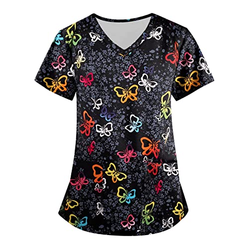 OIOLOYJM Printed Scrub Tops Women V Neck Short Sleeve Plus Size Scrubs for Womens Nursing Uniforms Shirts with Pockets