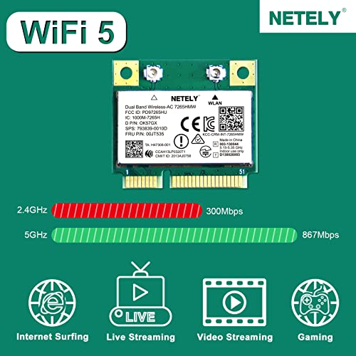 Netely WIRELESS-AC 7265HMW Mini-Pcie Interface 1200Mbps Wifi Adapter With Bluetooth 4.2 For Windows 7,8.1,10,11 Laptop Pcs And Desktop Pcs thumb #1