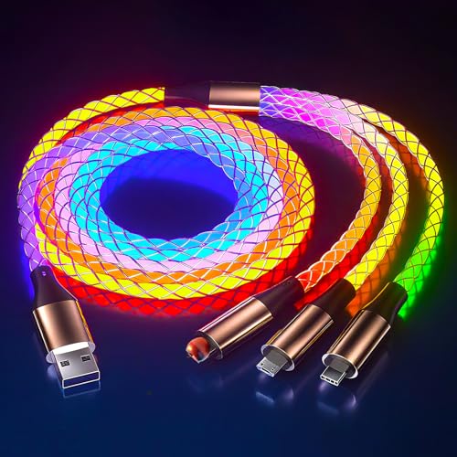 Camping Car Multi Charging Cable USB C to USB C RGB Breathing 3 in 1 Fast Charging Cable for iPhone 15 Series iPad mini 6 S24 S23 Laptops MacBook iPad Camping String Lights[ RGB 3 in 1 Cable]