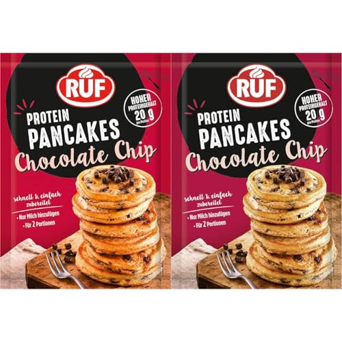 RUF Protein Pancakes Chocolate Chip mit herben Zartbitter Chocolate Chunks, schnell zubereitet, Power-Frühstück, hoher Proteingehalt, 1 x 150g-Beutel (Packung mit 2)