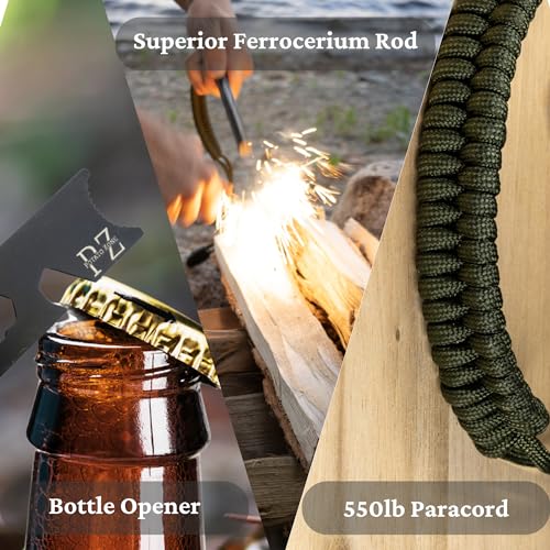 Waterproof-Survival-Fire-Starter-Kit-5-x-12-Ferrocerium-Rod-Up-to-32000-Strikes-Weatherproof-Design-550lb-Paracord-Whistle-Multi-Tool-Striker-Waterproof-Capsule-Carabiner