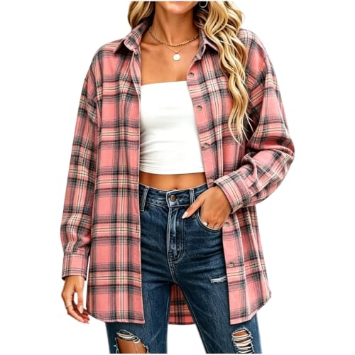 Womens Oversized Plaid Shirt Jacket Long Sleeve Button Down Checkered - image 2