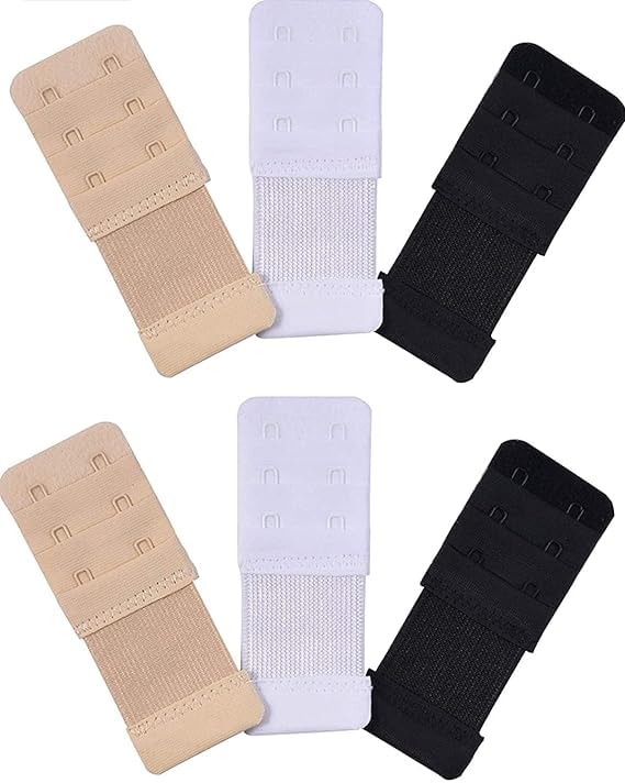 LPX Save Your Bra Increase Band Length-Bra Extensions Bra Hook Extender-2 Hook - 3 Rows (with Extra Elastic) (Combo White Black Beige Pack of 6)-image-33