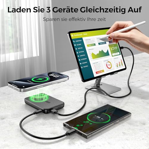 Powerbank für MagSafe, 12000mAh Externe Handyakkus mit Ständer, Schwarz – Ansicht 5