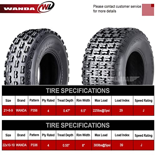 WANDA Full Set ATV tires 21x8-9 21x8x9 front & 22x10-10 22x10x10 Rear 4PR