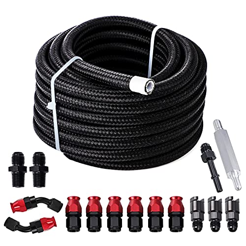 25FT PTFE Fuel line Kit: 6AN 3/8" Fuel Hose EFI LS Fuel Injection line E85 Oil Gas Hose Fitting Kit Nylon Stainless Steel