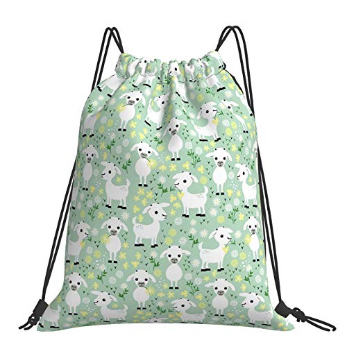 Baby Goats On Green Drawstring Backpack for Men & Women,Waterproof String Bag Nylon Gym Sport Traveling Sackpack Cinch