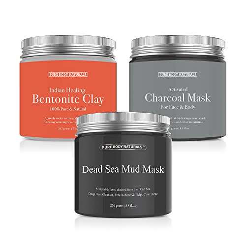 Face Mask Gift Set - Includes Natural Mud Mask, Clay Mask And Charcoal Face Mask - Facial Self Care Gift For Women, Mother, Wife - By Pure Body Naturals (3 Jars, 8.8 Oz. Each) #TOP1
