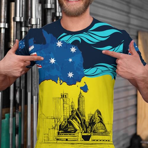 BJU Australian Flag T-Shirt Crewneck Tee 3D Printed Short Sleeve Loose Casual Unisex4