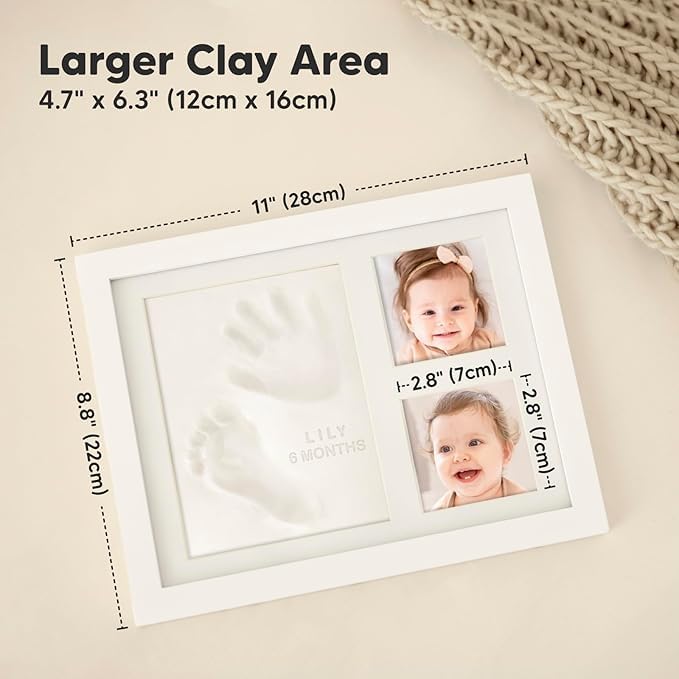 Image of AbhiKalpya Art Studio Baby Handprint & Footprint Keepsake Kit with Frame | Soft Clay Newborn Memory Gift White Set of (1) (Baby Keepsake)