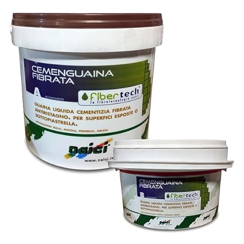 Naici Guaina Liquida Fibrorinforzata Impermeabilizzante Bicomp A+B Cemenguaina Fibrata Grigio Scuro 5 Kg