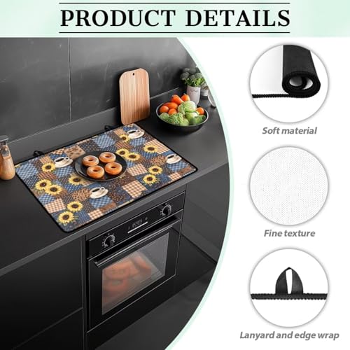Image of Electric Stove Top Covers Heat Resistant Glass Ceramic Cooktop Cover Mat Multipurpose Kitchen Scratch Resistant Flat Top Stove Cover, 29 x 21 Inch, Sunflower Coffee Patchwork Print