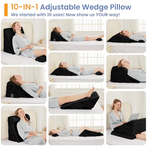 Image of Sasttie Adjustable Wedge Pillow Set for After Surgery, Black