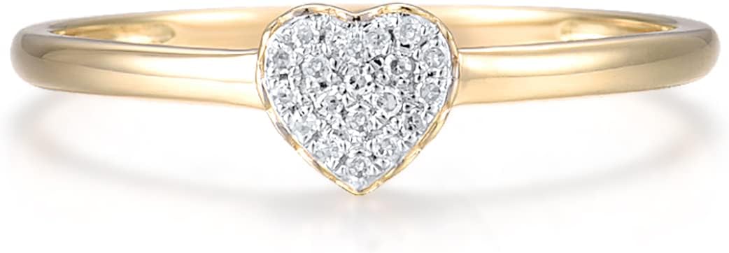 Santuzza 10K Solid Gold Genuine Diamond Simple Dainty Ring for Women