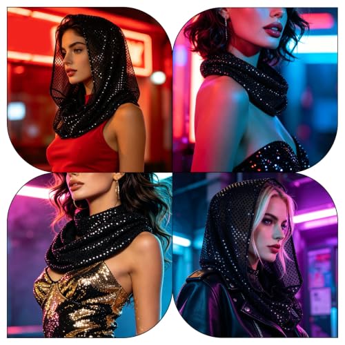 Mikovivi Foulard Tendance, Foulard Rave Unisexe à Paillettes (Noir) – vue 7