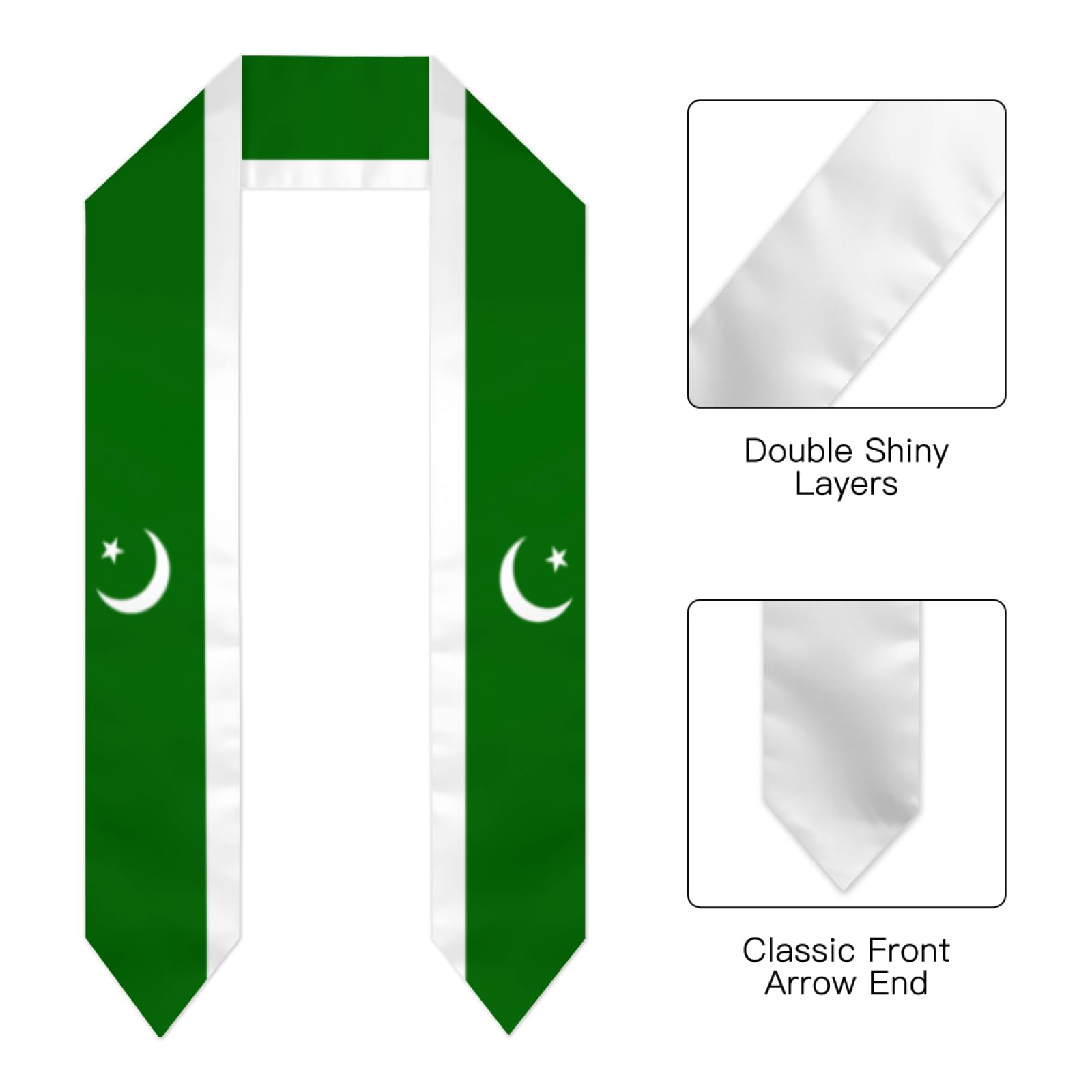 Pakistan Pakistani Flag Graduation Stole Scarf Shawl Sash for Abroad Student International Study 2024 Graduate Gift for Unisex Sharp Corner 72 inches Length