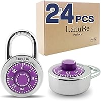 Vista 1 de LanuBe Cerradura de combinación de esfera estándar, 2 pulgadas de ancho, con diferentes combinaciones, placa giratoria púrpura, paquete de 24