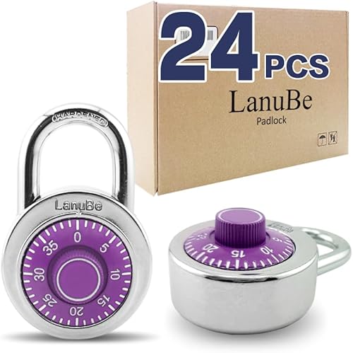 LanuBe Cerradura de combinación de esfera estándar, 2 pulgadas de ancho, con diferentes combinaciones, placa giratoria púrpura, paquete de 24