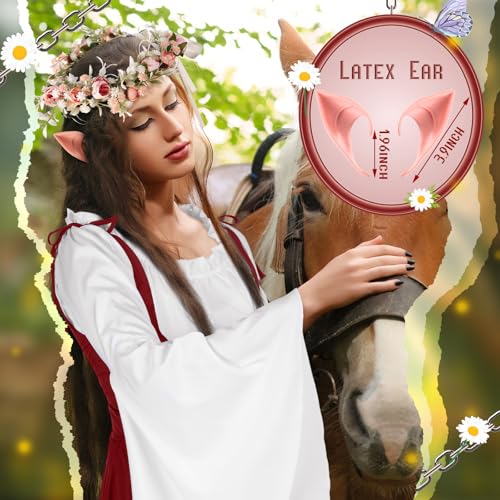 Image of Bonuci 6 Pcs Medieval Renaissance Fairy Costume Women Halloween Elf Cosplay Outfits Victorian Dress Elf Ears Fairy Headpiece