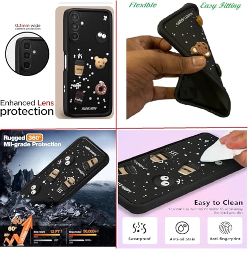 Image of Bintage Cute Fun Ball | Taddy Cartoon 3D Smiley Coffee Cup | Milk Donut | Full Camera Protection Back Cover Compatible for Samsung A14 (5G) / A14 (4G) - Black