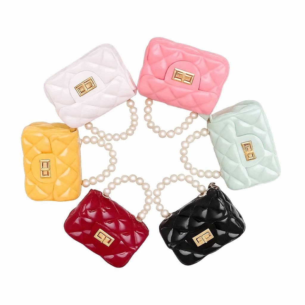 Mini Quilted Jelly Handbag with Pearl Handle, Chain Strap, Gold-Tone Clasp, Multiple Colours, 13.5x10x5.5cm Pack Of 6-image-32