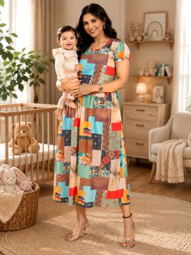 Image of RITIJYA Zipless Feeding Kurta Dress for Women | Maternity Nursing Kurti, No-Zip Easy Access | Extra Pleats Pre to Post Pregnancy | Quick-Dry Fabric | S-4XL