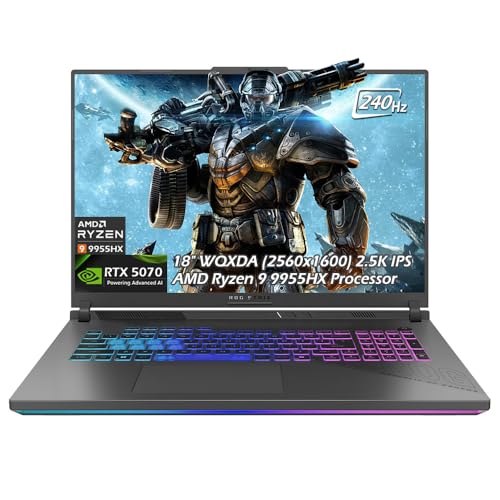 Image of Customized Laptop, Created Using ASUS ROG Strix G18 Gaming Laptop, AMD Ryzen 9 9955HX, RTX 5070, 18 inch WQXDA 2.5K IPS 240Hz, 32GB DDR5 1TB SSD, Wi-Fi6E Bluetooth BacklitKB Win11, Eclipse Gray
