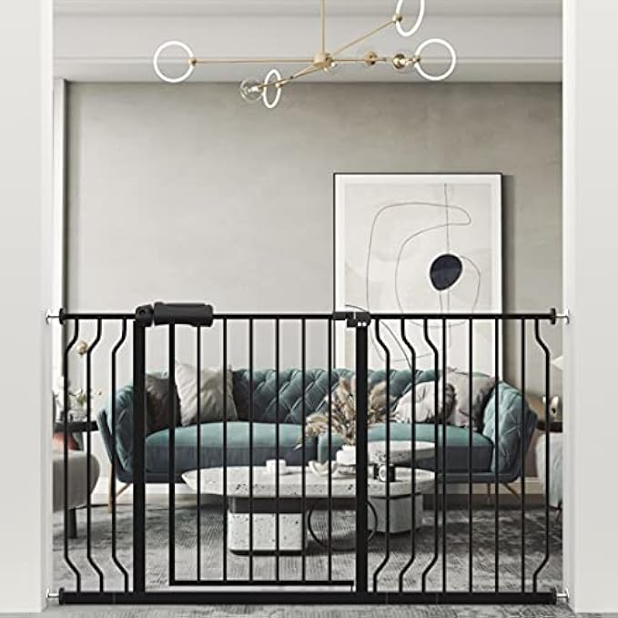 WAOWAO Baby Gate Extra Wide Pressure Mounted Walk Through Swing Auto Close Safety Black Metal Toddler Kids Child Dog Pet Puppy Cat for Stairs,Doorways,Kitchen 24.02-76.38 inch (52.76-57.48"/134-146cm)