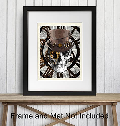 Steampunk Skull Dictionary Art - Cool 8X10 Goth Wall Decor Poster - Victorian Gothic Home Decoration - Cool Unique Gift For Punk Fans - Unframed Picture Photo Print #TOP2