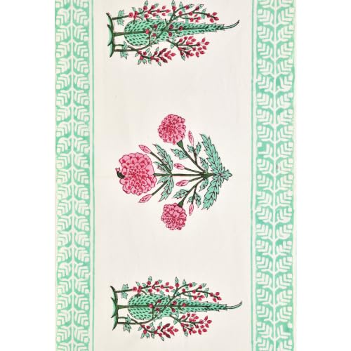 Image of BLOCKS OF INDIA Hand Block Printed Cotton Table Runner, Mat and Napkin Set for Center /Dining Table