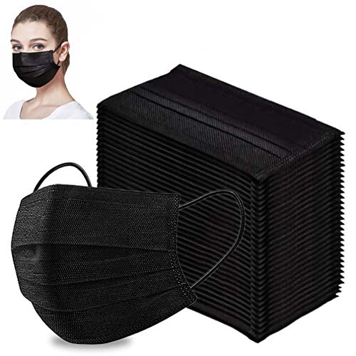 Disposable Black Face Shield 50pcs 3 Ply Safety Mouth-covering,Breathable Dust Proof Personal Protection for Adult,Indoor and Outdoor Use