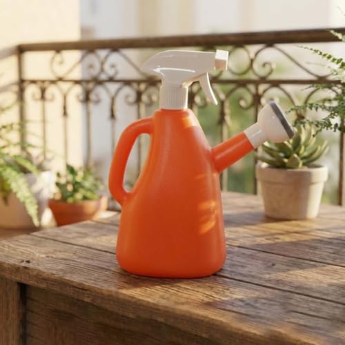 Image of Go Hooked 2in1 Plant Watering Can with Spray Bottle & Shower Head 1 Litre | Multi-Purpose Garden Water Sprayer for Indoor Plants, Balcony Garden & Nursery | Plastic Watering Pot with Handle (Orange)