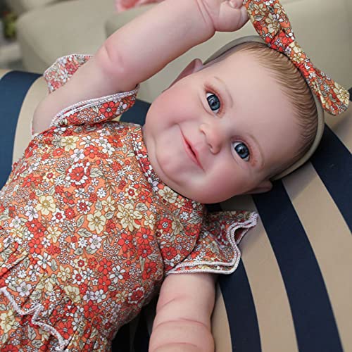 YIHANGG 60cm Blaue Augen Reborn Babypuppe 24 Zoll 3D-Lackhaut Silikon Kleinkind Mädchen Mit Sichtbaren Adern Lebensecht Neugeborene Puppe Kind Geburtstag Weihnachten Geschenke Kunstsammlerstück – Bild 5