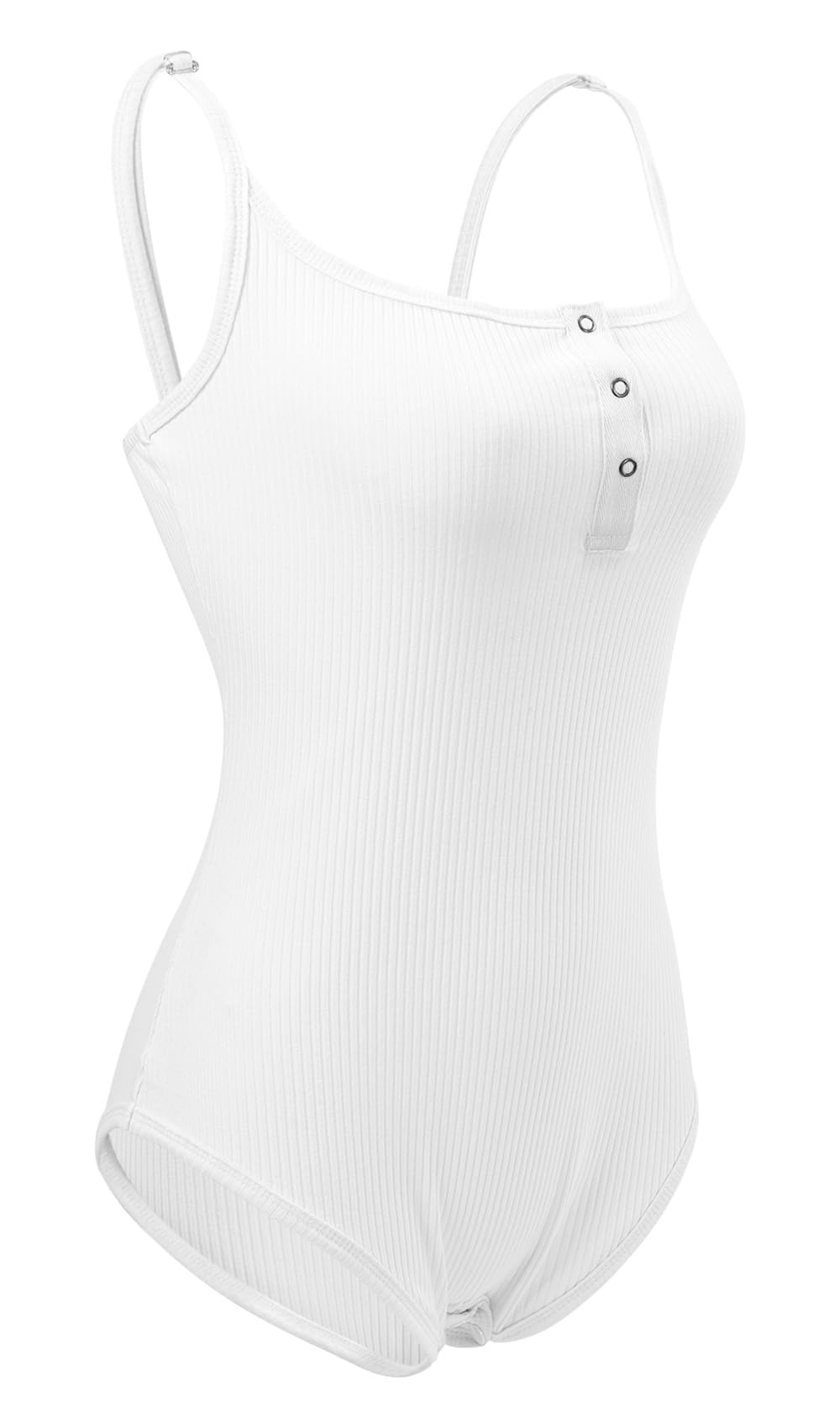 CutiePlusU Cotton Button Crotch Adult Sling Onesie Bodysuit V-neck Button: White X-Large
