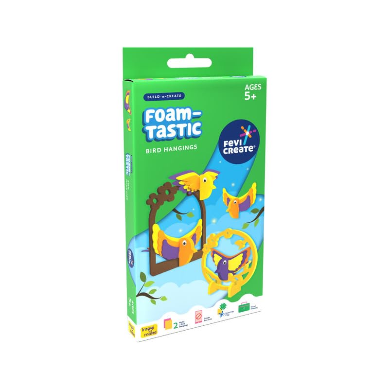 Fevicreate Build-n-Create Foam-Tastic Bird Hangings Kit | Foam Craft | Colourful Unicorn Greeting Cards | Travel Friendl
